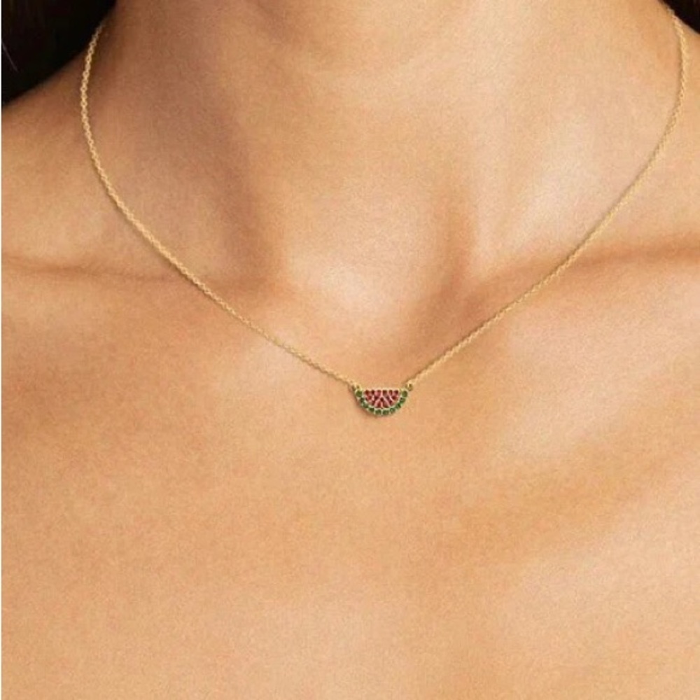 NWT Sophie Harper Watermelon Pave Gold Necklace NEW Summer Fruit Cute 🍉 Jewelry